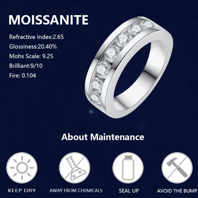 Men's 925 Silver 2.1 Carat Moissanite Fashion Wedding Ring